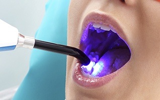 Patient during oral cancer screening